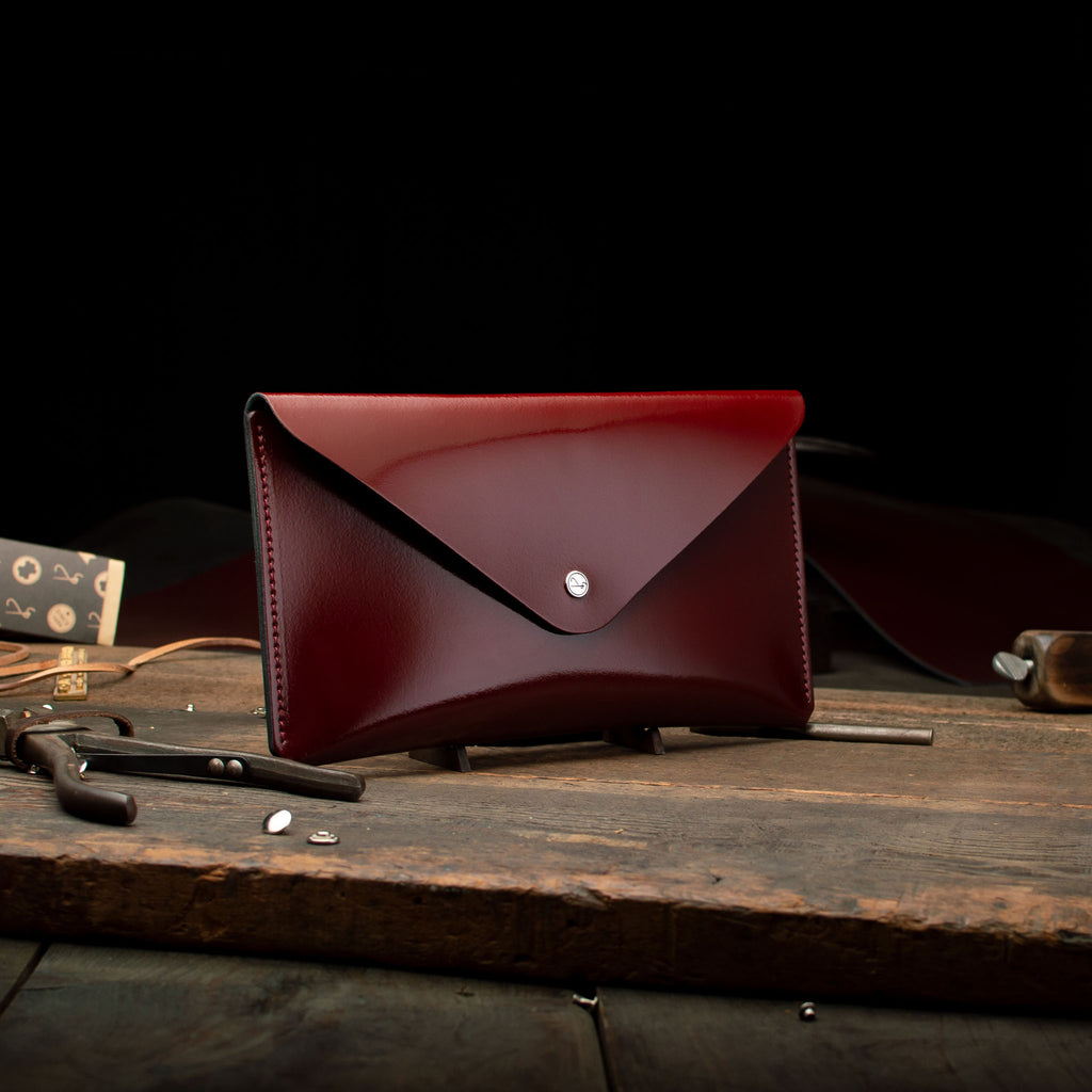 Elongated Envelope Leather Clutch Bag