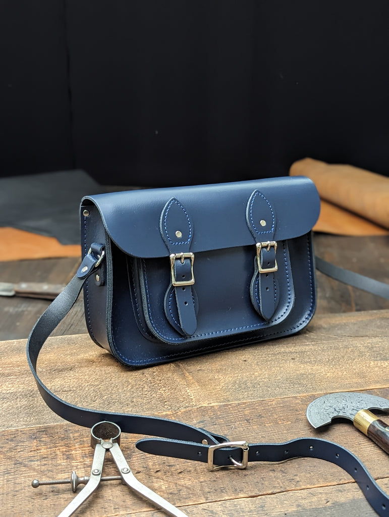 11" Classic Satchel with Hidden magnetic Fasteners made from Loch Blue Leather (MMRP USD$205)