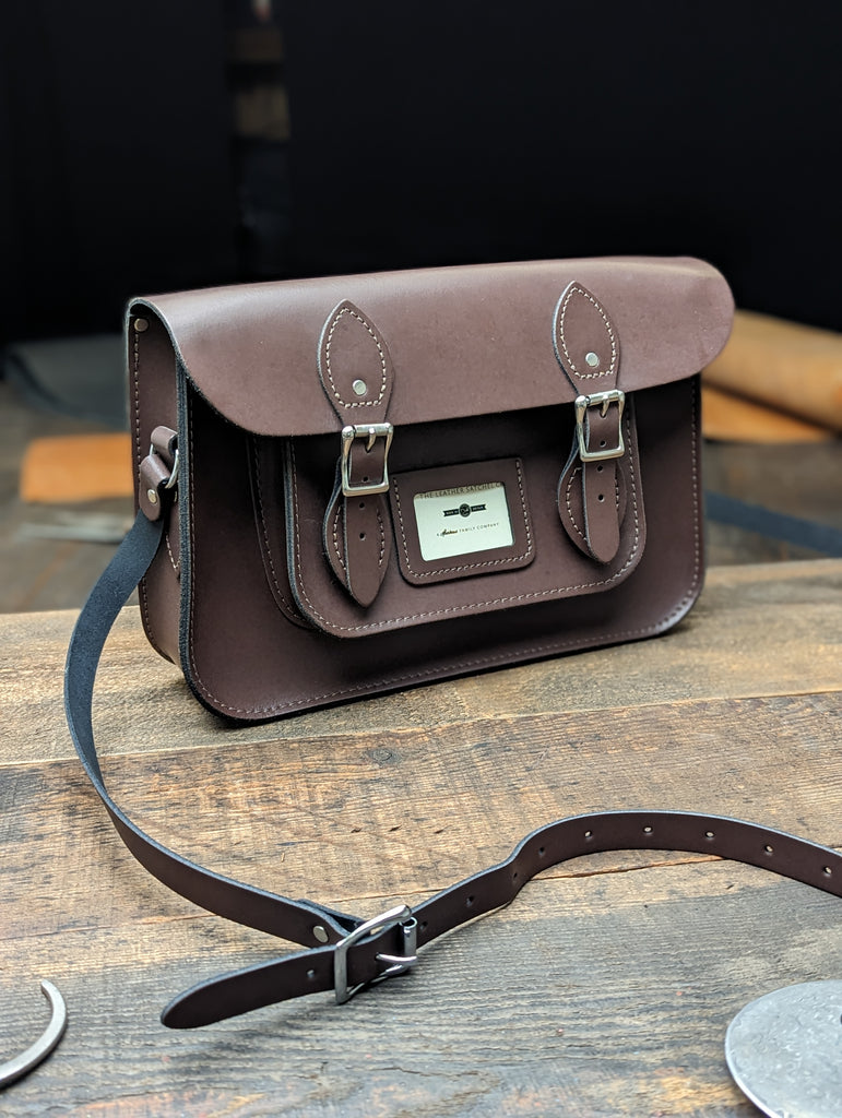 12.5" Classic Satchel with Hidden Magnetic Fasteners made from Waxy Milk Chocolate Leather (MMRP USD$235)