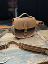 Medium Sporran a Hidden Magnetic Fastener, a Bolt-on Handle and detachable Shoulder Strap and Shoulder Pad, made from Distressed Bowthorpe Oak (MMRP USD$190)