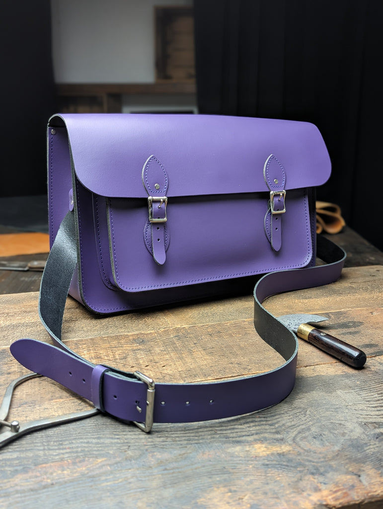 16.5" Classic Satchel with No Card Window and a Full Inner Slip in Deep Purple (MMRP USD$365)