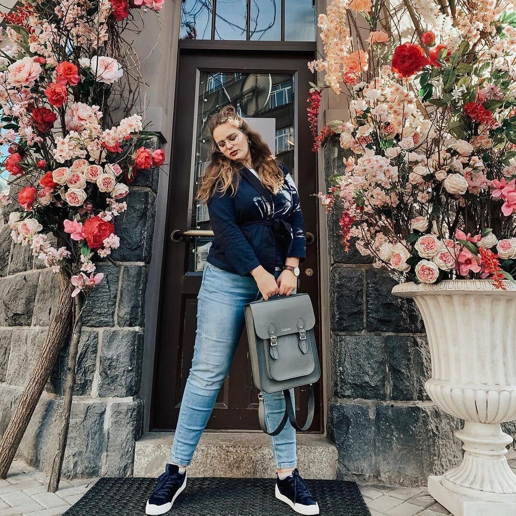 denim and leather backpack Medium Leather Backpack (Portrait)