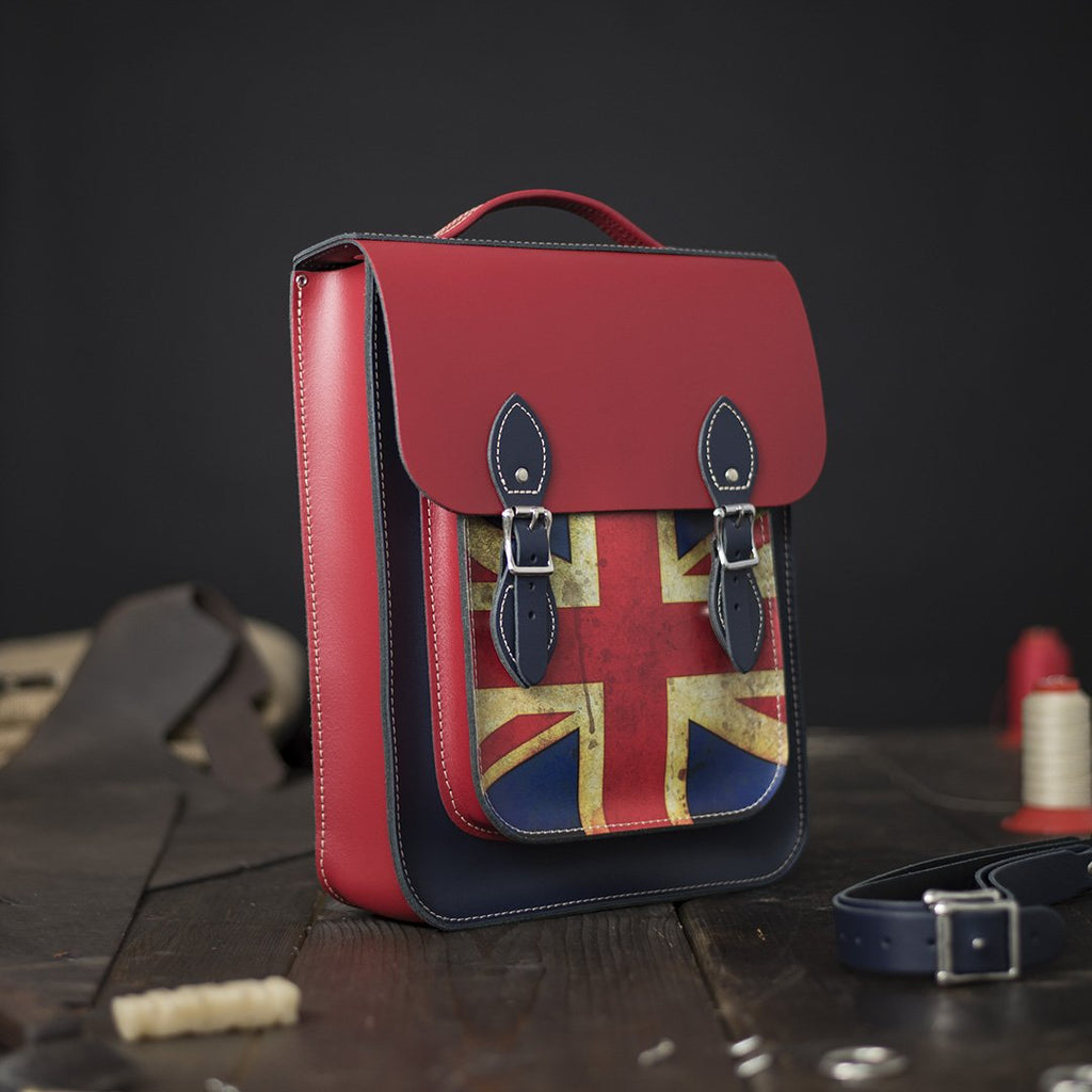 14 Inch Portrait Vintage Backpack (Union Jack) – The Leather Satchel Co. (INT'L) 14 Inch Portrait Vintage Backpack (Union Jack) – The Leather Satchel Co. (INT'L)