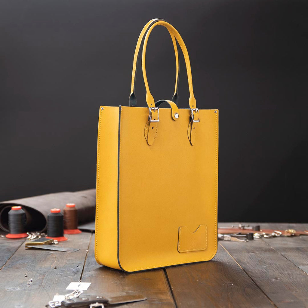 Orange Leather Tote Bag